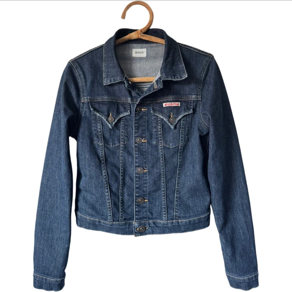 Hudson Jeans Vintage Denim Trucker Jacket Union Jack Blue Cropped Y2K $245 M